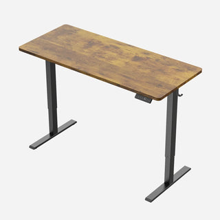 Rustic brown WalkingPad two-piece standing desk seen from another angle
