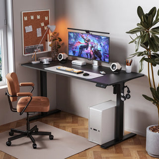 WalkingPad two-piece standing desk set up as a study workstation with a monitor
