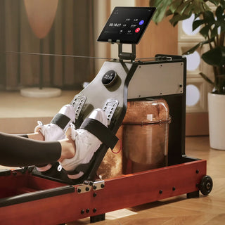 Person rowing on the WalkingPad WM10 with the LED display in view