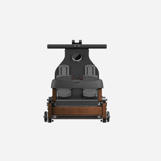 Front view of the WalkingPad WM10 water rowing machine showing the footplates