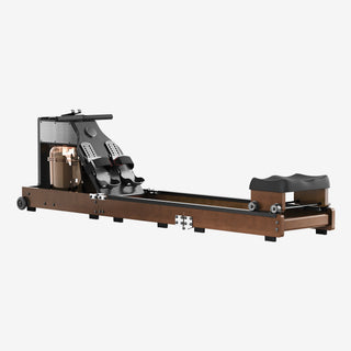 Three quarter view of the WalkingPad WM10 water rowing machine with its water tank