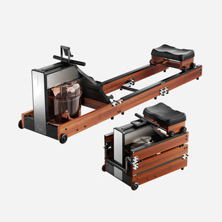 WalkingPad WR1 water rowing machine shown both folded and fully open