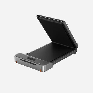 WalkingPad Z1 treadmill half folded, showing the hinge in the deck