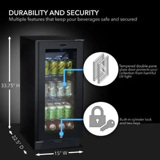 Whynter BBR-801BG 15″ Black Glass 100-can Capacity Beverage Refrigerator