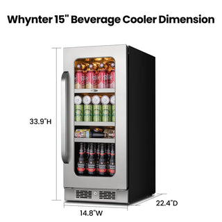 Whynter BSR-080SB 15 Inch Undercounter 128 Cans Seamless Stainless Steel Beverage Fridge