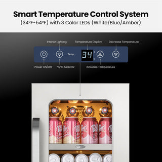 Whynter BSR-080SB 15 Inch Undercounter 128 Cans Seamless Stainless Steel Beverage Fridge