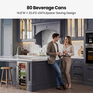 Whynter BSR-080SB 15 Inch Undercounter 128 Cans Seamless Stainless Steel Beverage Fridge