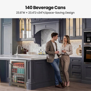 Whynter BSR-140SB 24Inch Undercounter 166 Cans Seamless Stainless Steel Beverage Fridge