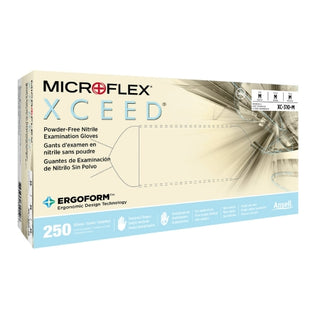 XCEED™ 763377_CS, Nitrile Exam Glove, Medium, Standard Cuff Length, Blue, Not Rated with ergonomic design technology on a white background