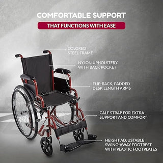 Wheelchair with features highlighted on a gray background