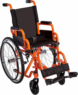 Orange and black wheelchair on a white background