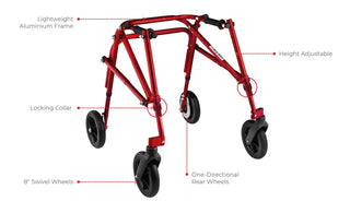 Circle Specialty KLIP Gait Trainer posterior walker with 8 inch wheels side view white background