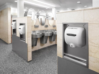 White XLERATOR hand dryer with a durable composite cover, automatic touch-free activation