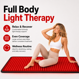 iReliev RL-D100Mat full body red light therapy mat in use lying down