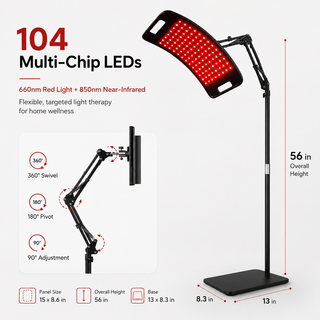 iReliev RL-D110 FullGlow red light therapy panel showing 104 multi-chip LED array