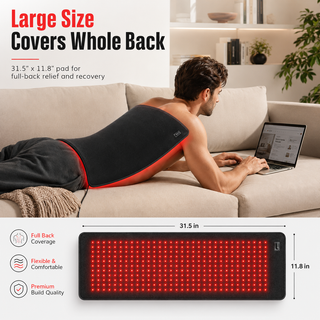 iReliev RL-D015-2 FullGlow pad covering the full width of the back