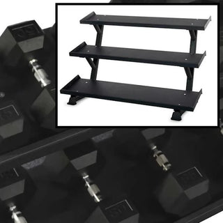 Inflight Fitness 5007-3-1200HXP (5-75 lb) Rubber Hex Dumbbells And Rack
