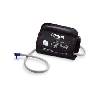 Black blood pressure cuff with Omron branding on a white background