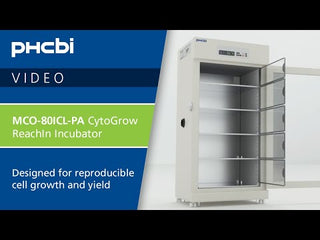 PHCbi MCO-80ICL-PA CytoGrow ReachIn CO₂ incubator with heated glass door, LED displays, horizontal laminar airflow, and 851L chamber